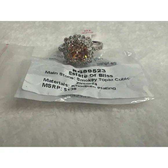 Bomb Party Ring RG89523 Smokey Topaz CZ Rhodium Plating Estate of Bliss sz 10 - Picture 2 of 2
